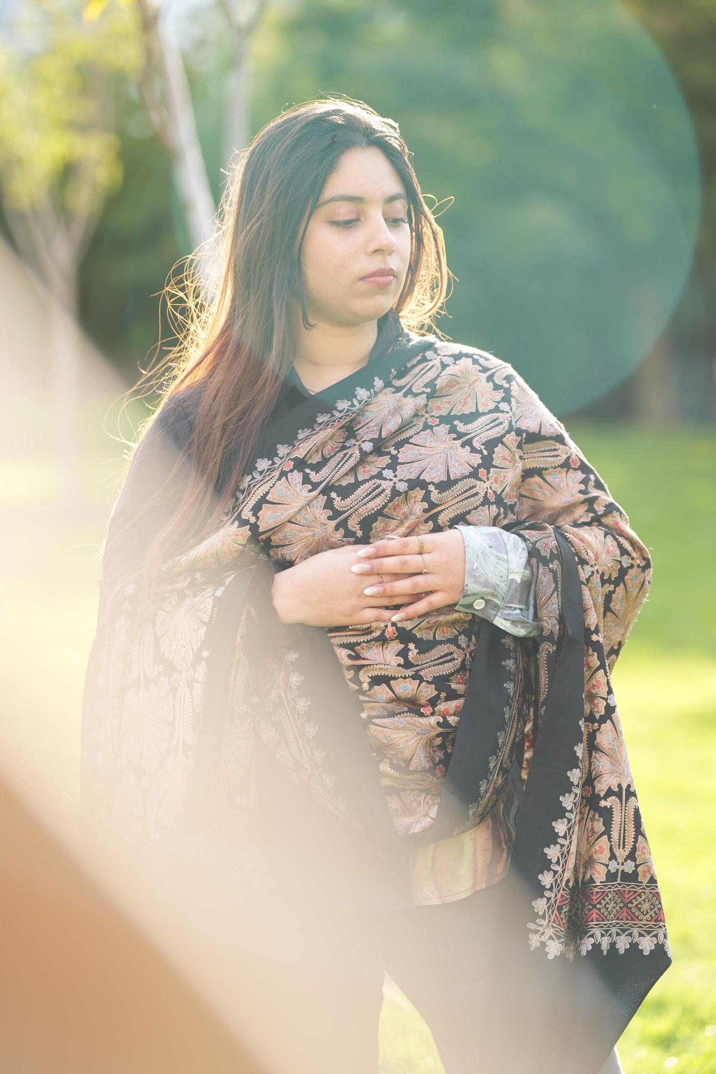 Black Aarie Jamawar Shawl