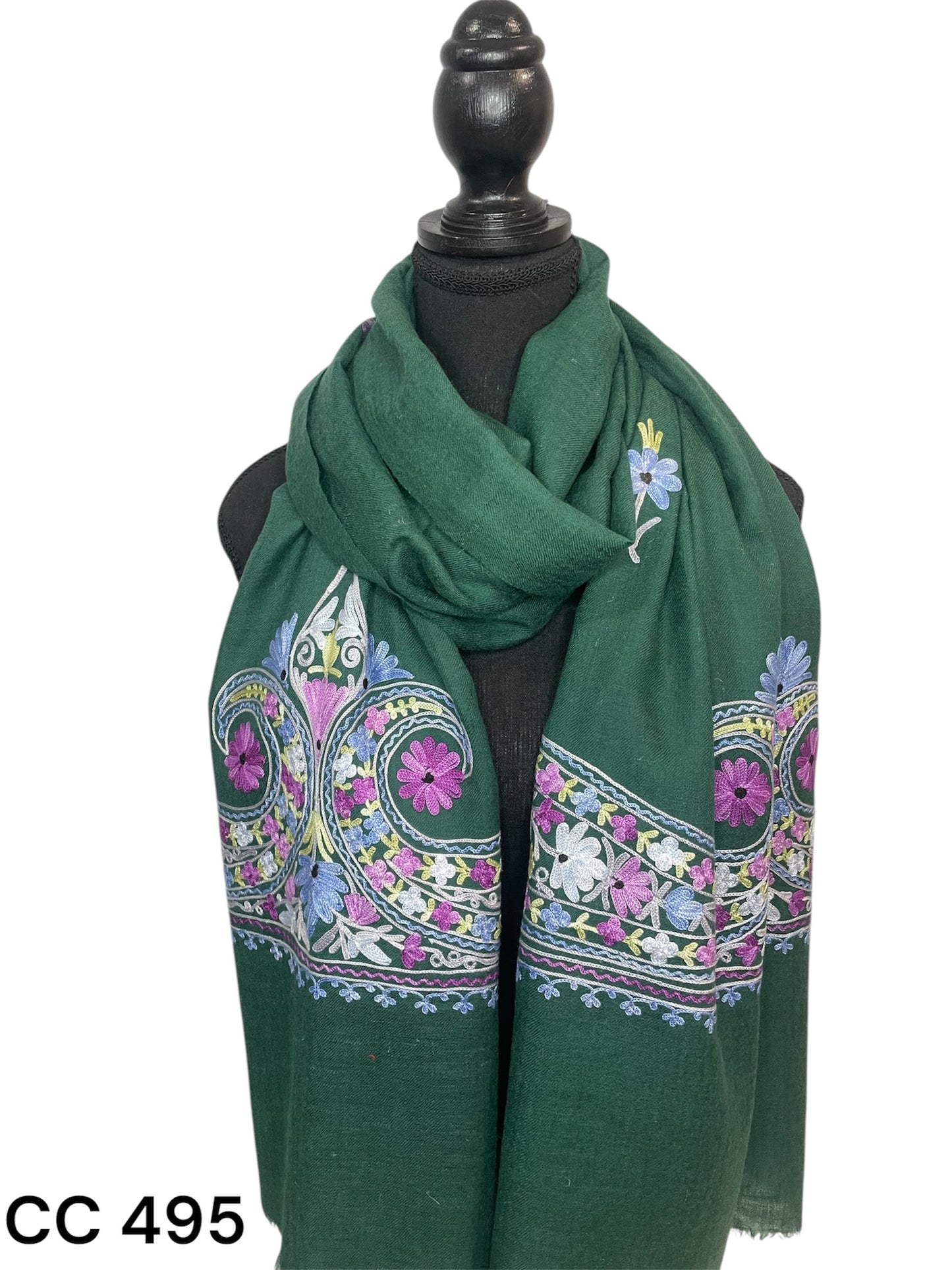 Dar Green Stole Aari Embroidered