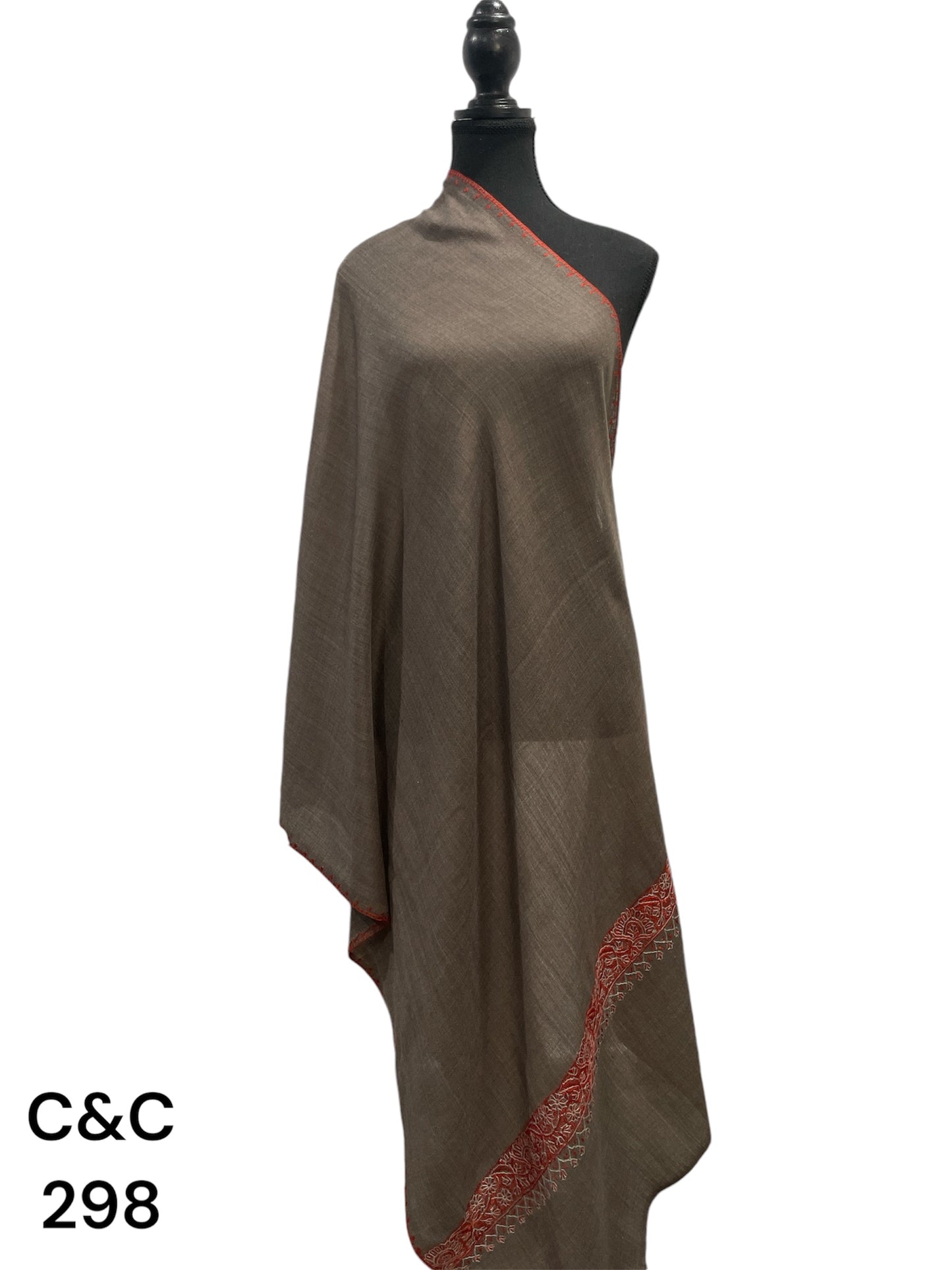 Dark Beige Sozni Border Embroidery Stole