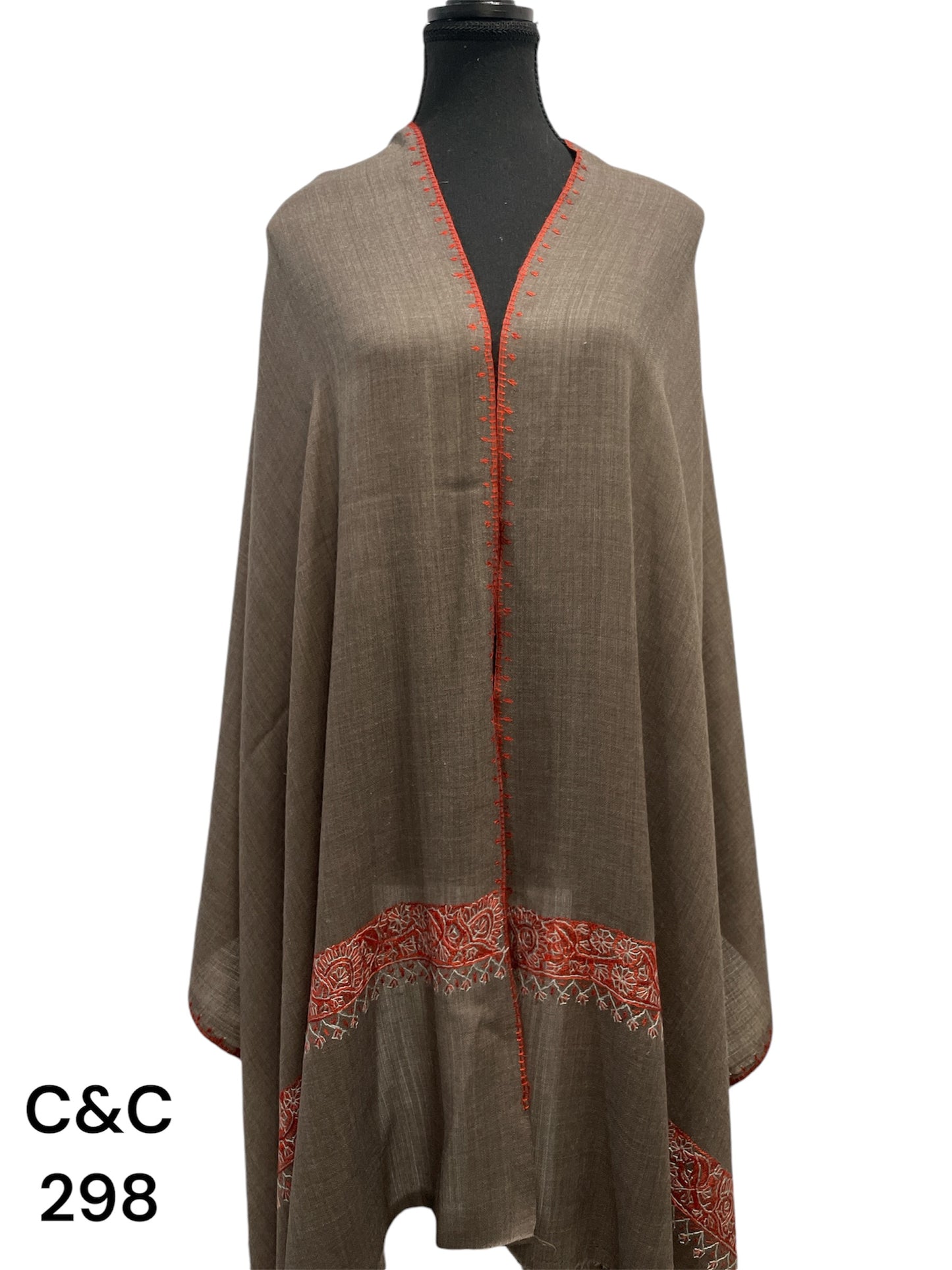 Dark Beige Sozni Border Embroidery Stole