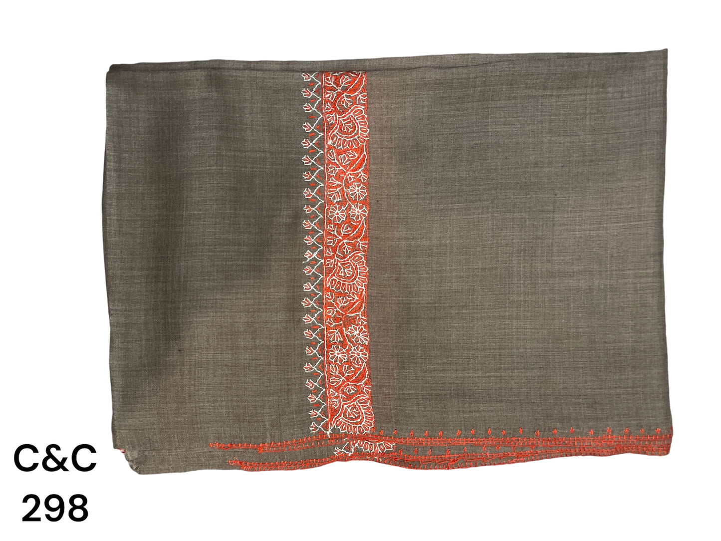 Dark Beige Sozni Border Embroidery Stole