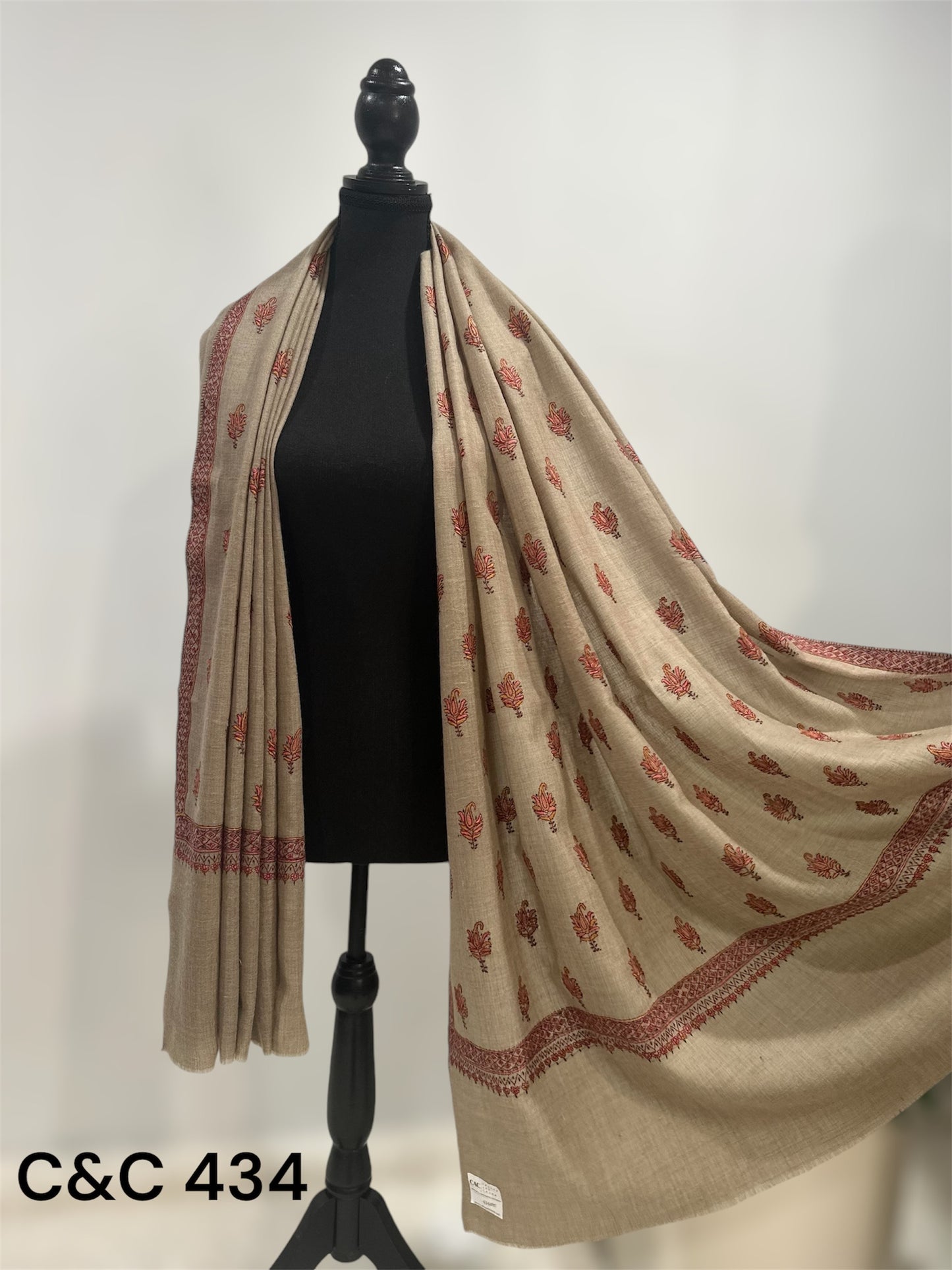 Beige Sozni Embroidered shawl