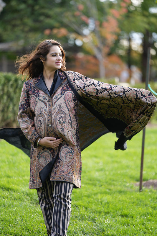 Black Aarie Jamawar Shawl
