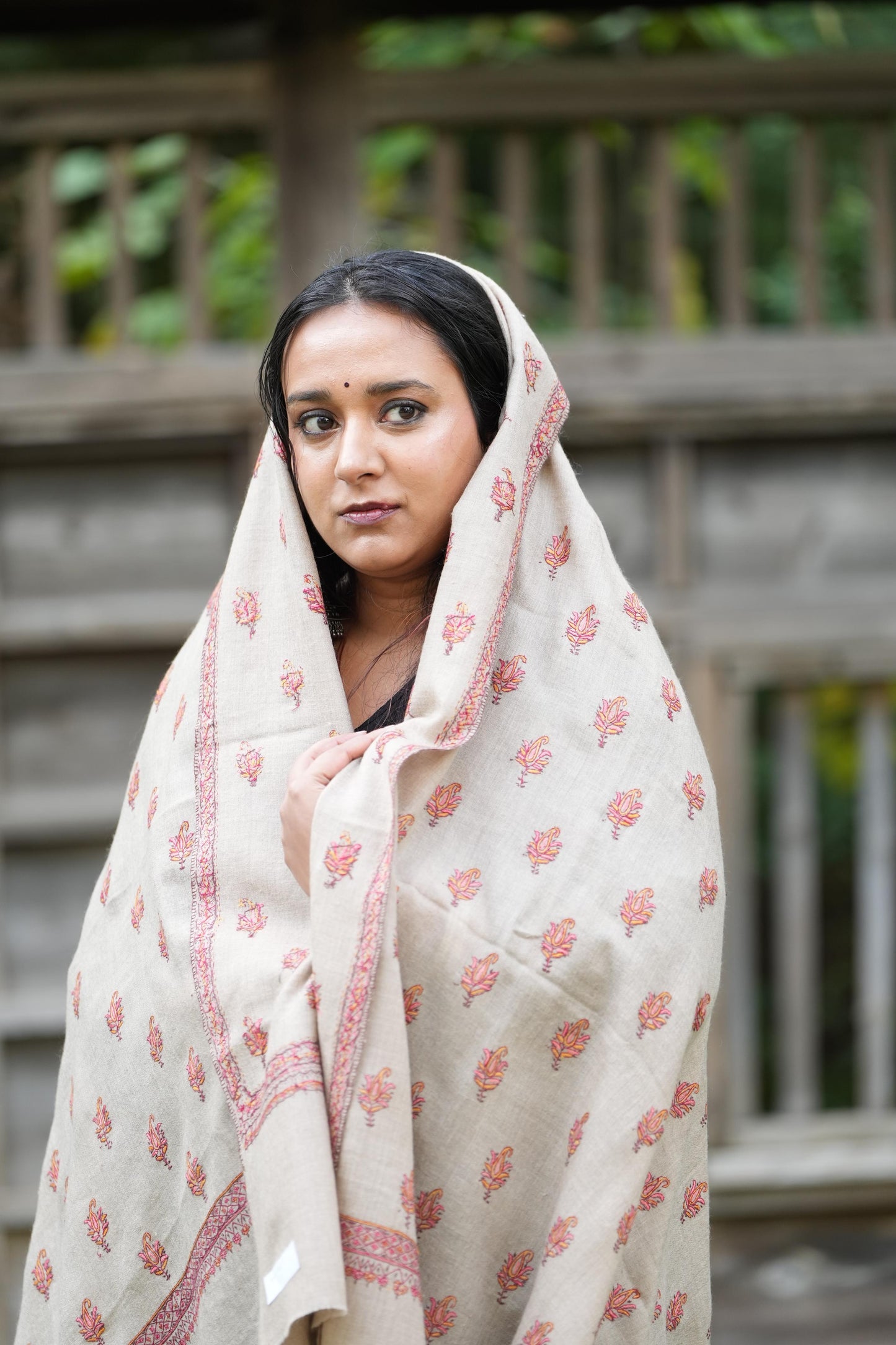 Beige Sozni Embroidered shawl