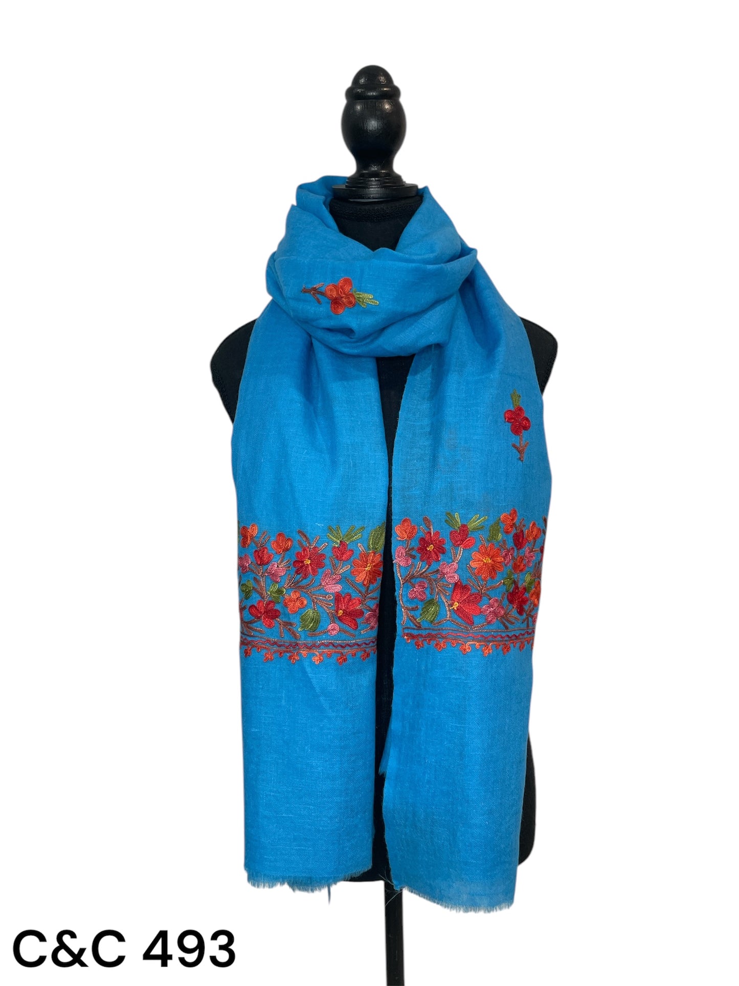 Blue Aari Embroidered Scarf/Wrap