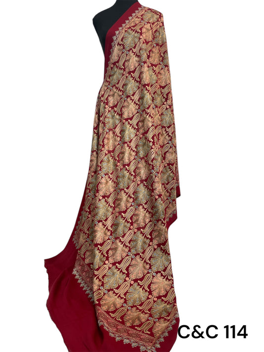 Red Aarie Jamawar Shawl