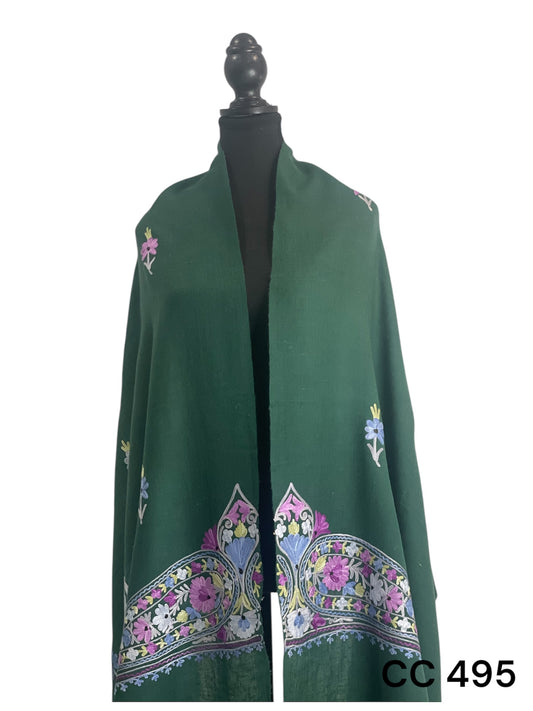 Dar Green Stole Aari Embroidered