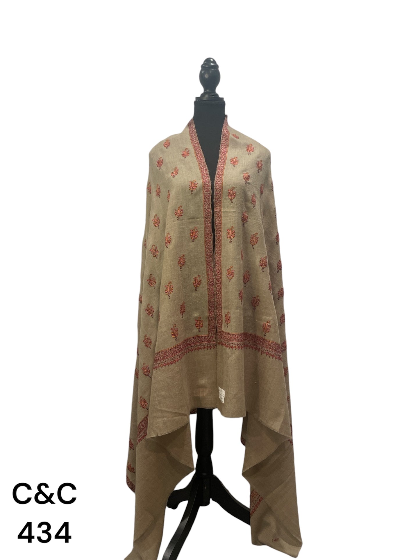 Beige Sozni Embroidered shawl