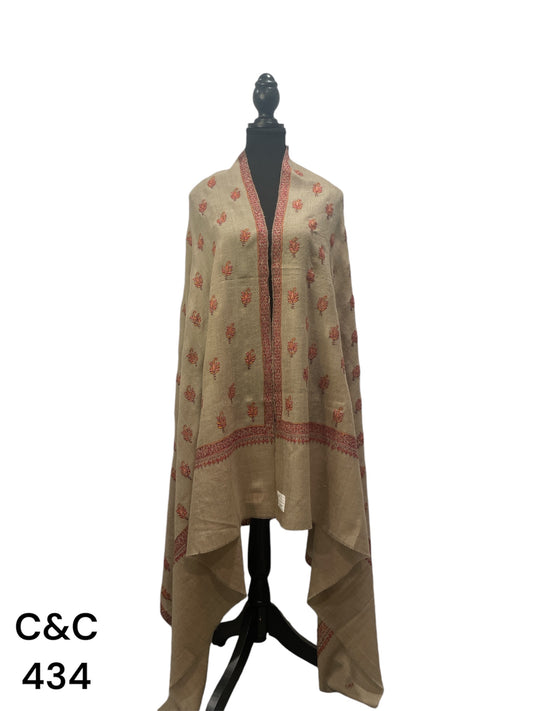 Beige Sozni Embroidered shawl
