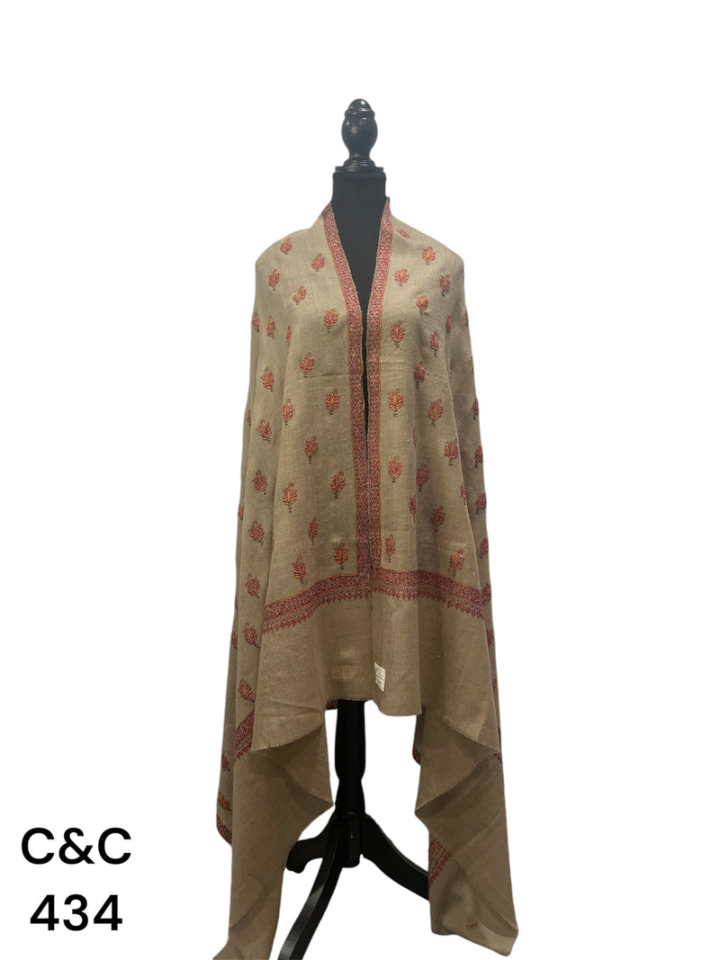 Beige Sozni Embroidered shawl
