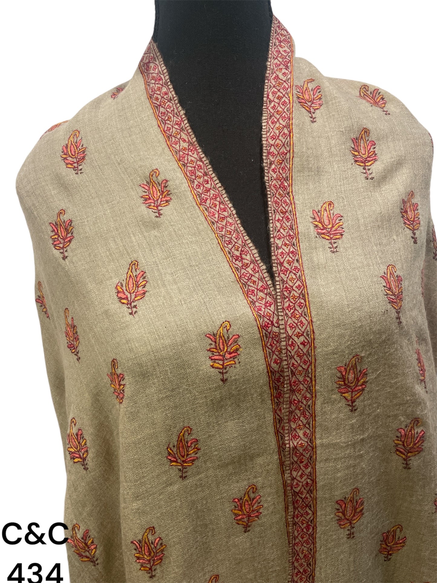 Beige Sozni Embroidered shawl