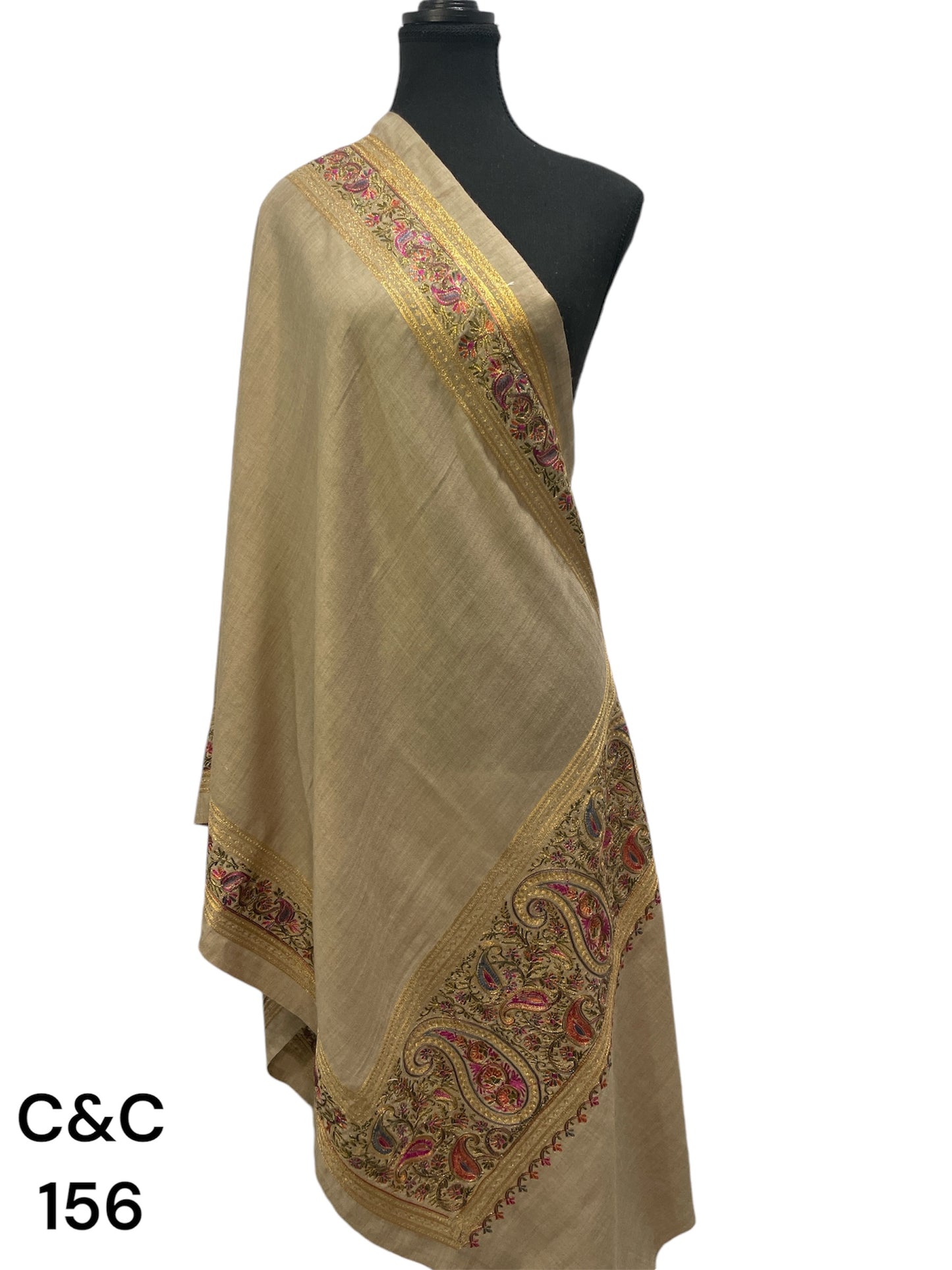 Beige Aarie Tilla Border Embroidery Stole