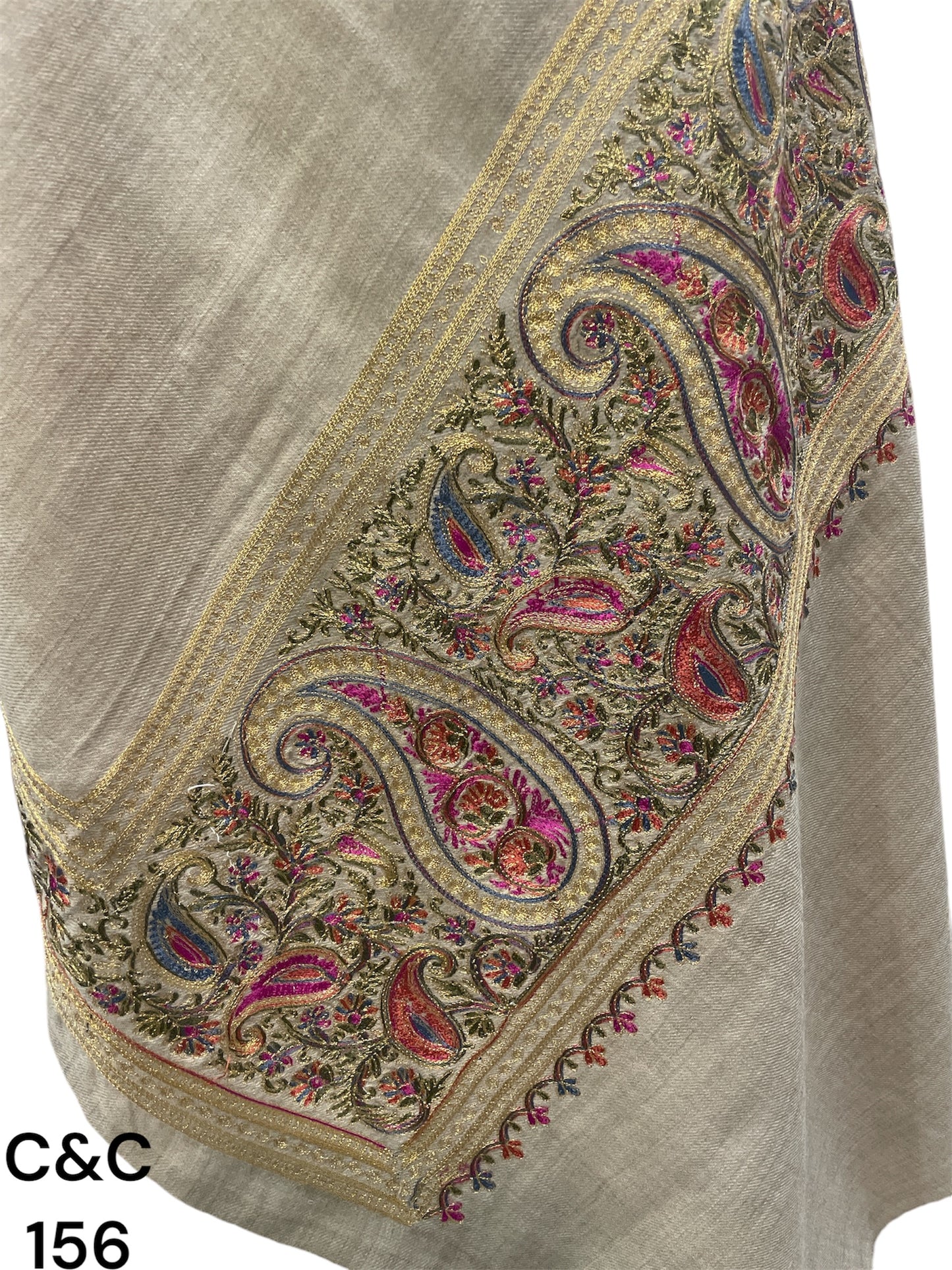 Beige Aarie Tilla Border Embroidery Stole