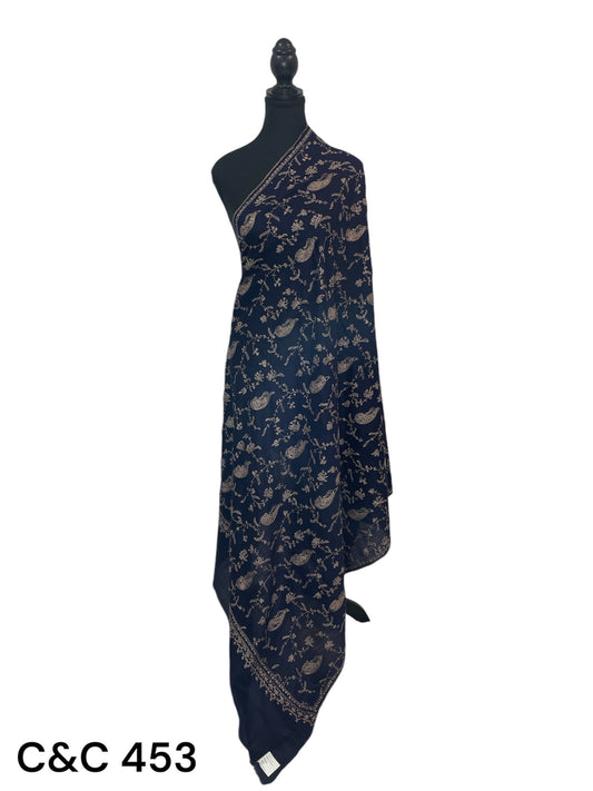 Dark Blue Jaal Embroidered Shawl