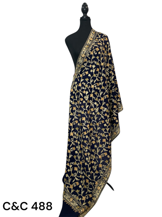 Dark Blue Aari Jaal Stole